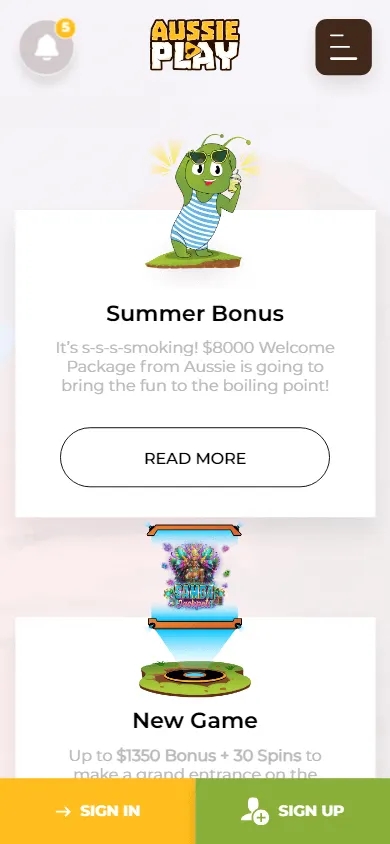 Aussie Play Casino mobile promotions screen